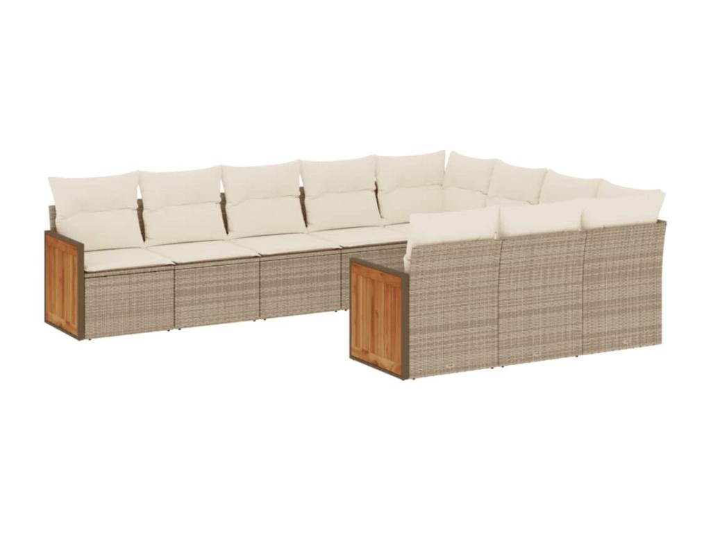 Salon de jardin avec coussins 10 pcs beige résine tressée NYDN61283