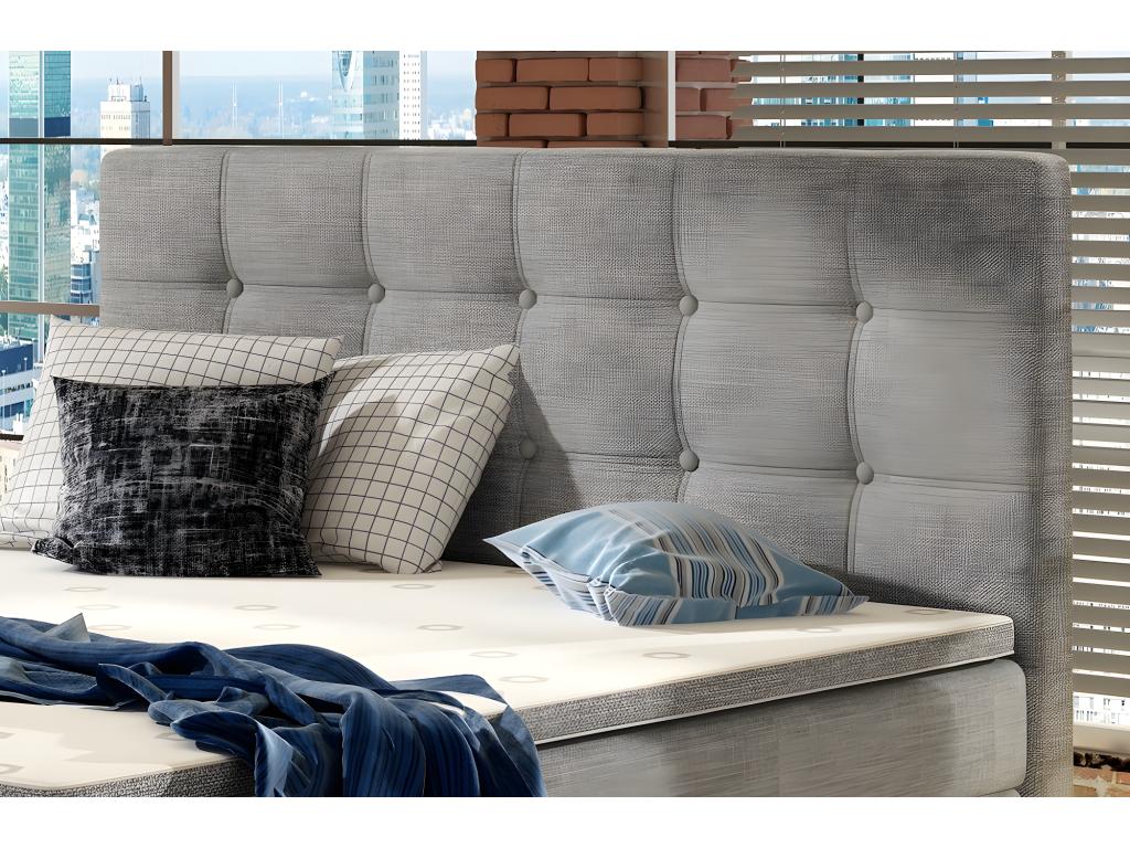 Ensemble boxspring complet tête de lit sommiers matelas surmatelas Boisona - tissu luxe gris - 140x200 cm NDOX13511