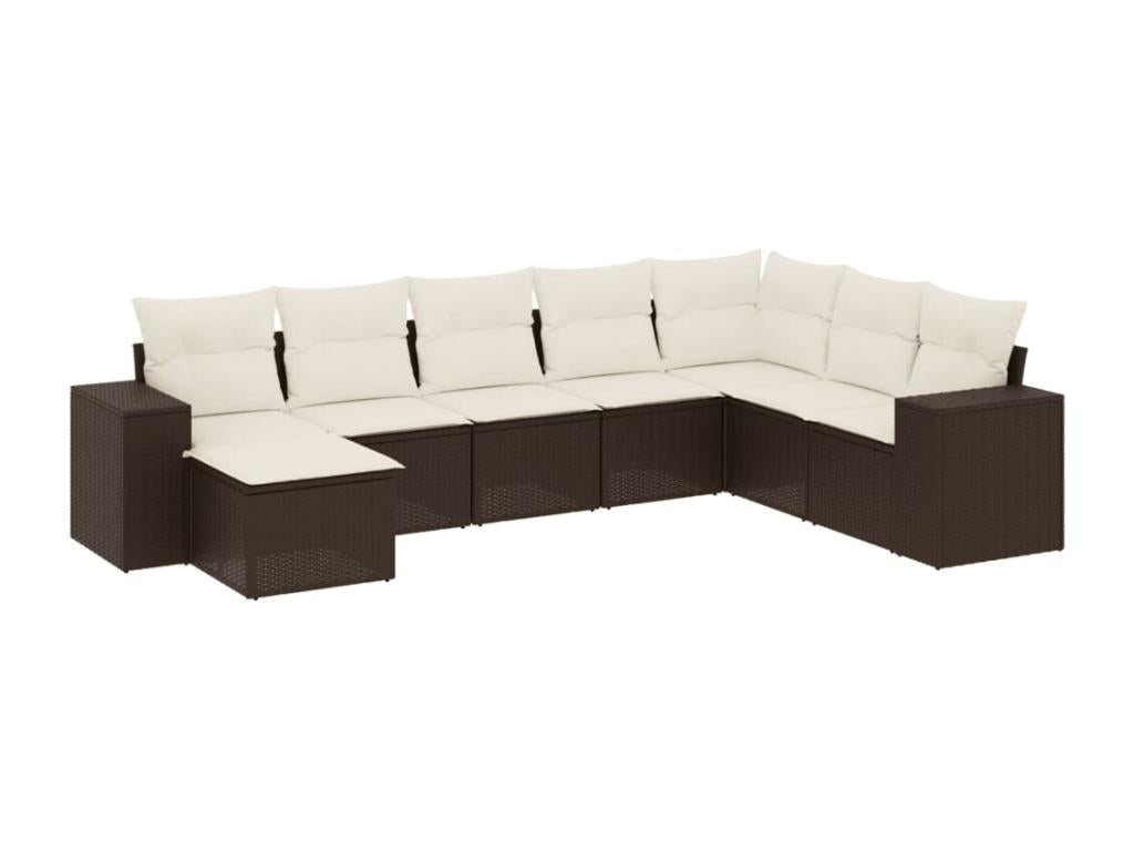 Salon de jardin 8 pièces avec coussins marron résine tressée WDEJ80323