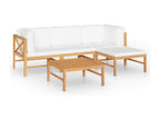 Salon de jardin 5 pcs avec coussins crème Bois de teck solide 3 YAAK85478