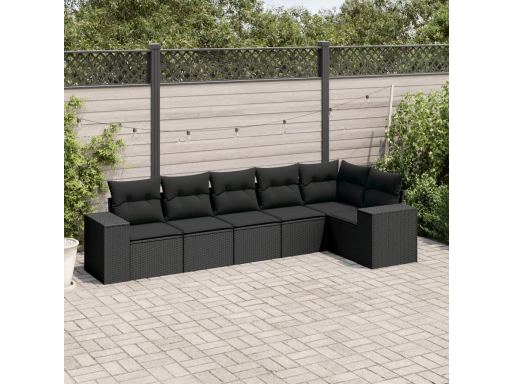 Salon de jardin 6 pcs avec coussins noir résine tressée OPZP74699