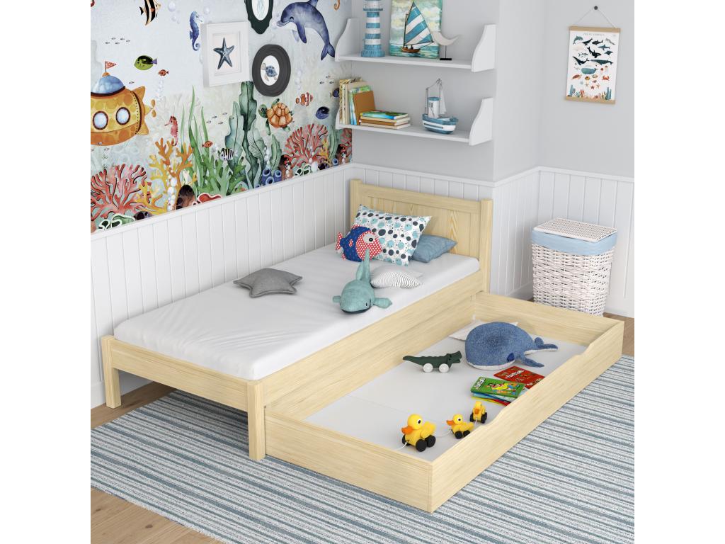 Lit simple en bois - avec tiroir N02 Pin Clair 120x190 ZJPR84686