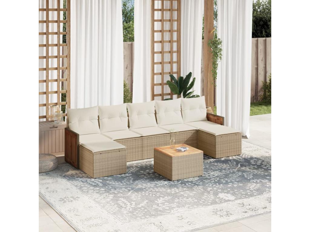 Ensemble de mobilier de jardin en résine tressée beige - dlz1766582296441