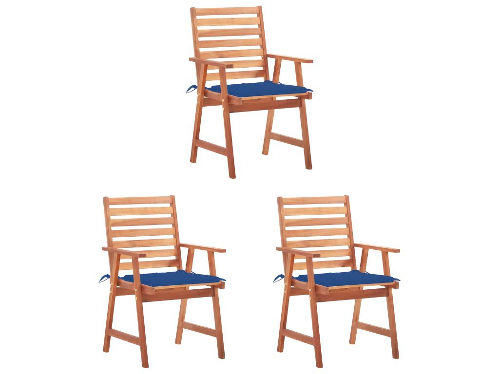 Chaises à manger d'extérieur lot de 3 et coussins Boisona massif OADQ72215