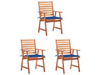 Chaises à manger d'extérieur lot de 3 et coussins Boisona massif OADQ72215
