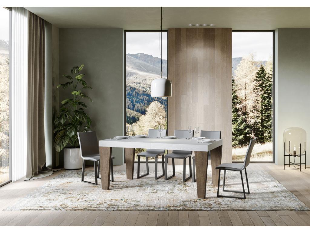 Table extensible 90x180/284 cm Boisona Mix dessus Frêne Blanc pieds Noyer SLRS09958