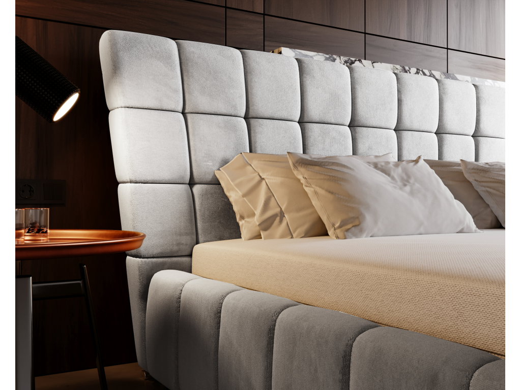 Lit en velours gris, 160 x 200 cm