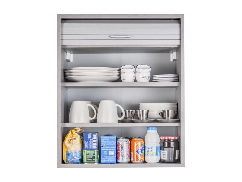 Meuble Haut de Cuisine Imitation Aluminium 2 Etagères L 60 H 72 P 35 cm QSBX46178