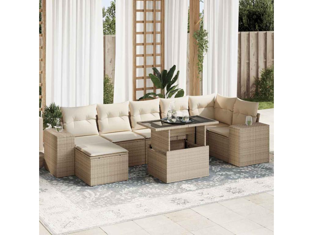 Salon de jardin avec coussins 8 pièces beige résine tressée HBLH95658