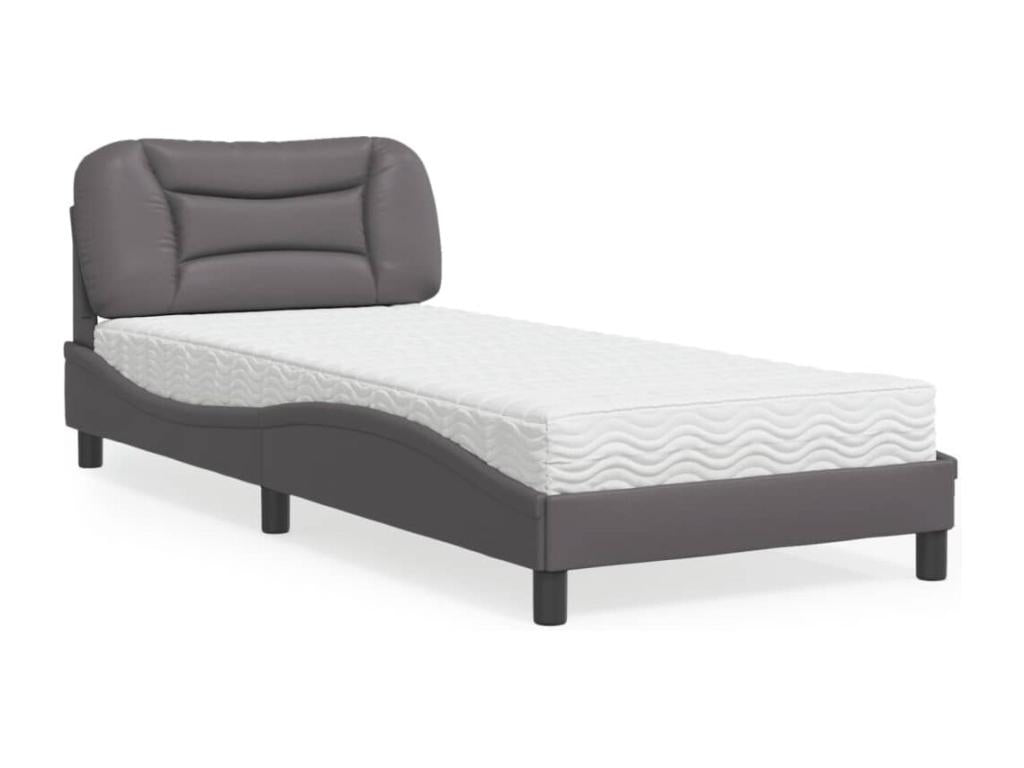 Lit avec matelas gris 80x200 cm similicuir IUIZ84172