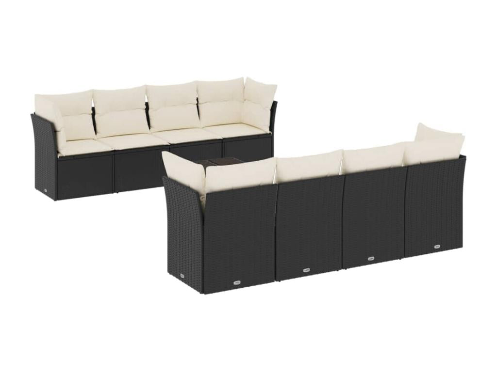 Salon de jardin 9 pièces avec coussins noir résine tressée EYSD51522