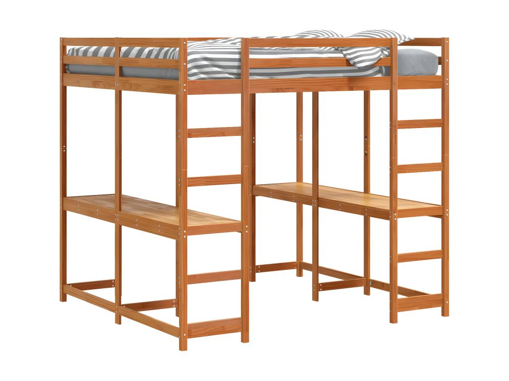 Lit superposé et bureau et échelle 160x200cm bois de pin massif SDXN57032