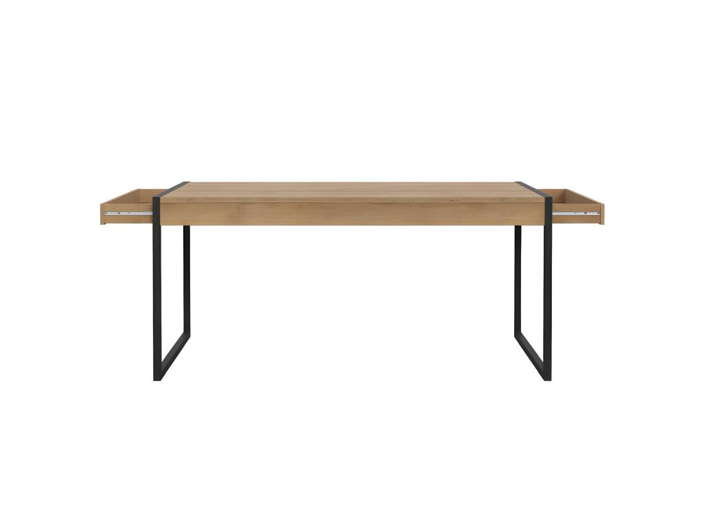 Table 166 cm 2 tiroirs décor bois chêne et pieds métal noir mat - MODE PBVU68559