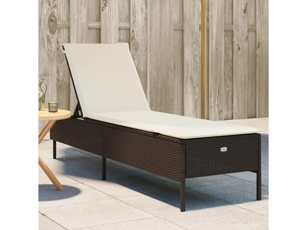 Chaise longue avec coussin marron résine tressée ANTZ61302