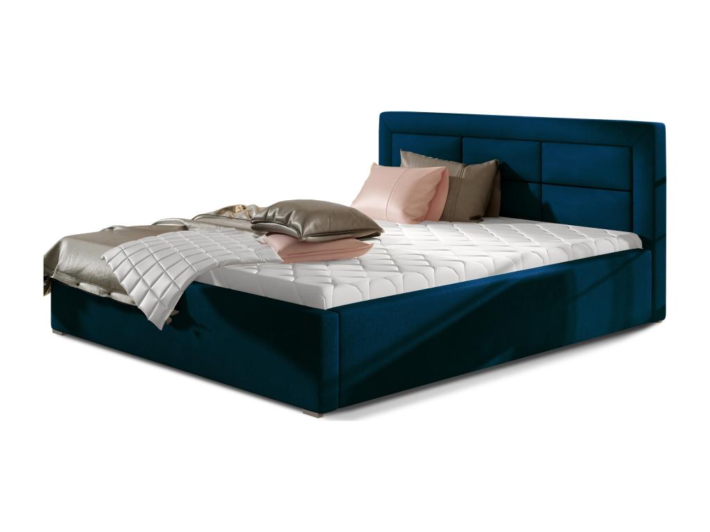 Lit moderne velours capitonné Boisona-Couleur Bleu nuit-200x200-Version coffre de rangement IZII53225