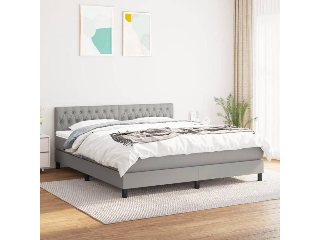 Lit à sommier tapissier avec matelas Gris clair 180x200cm Tissu UBXG73168