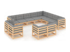 Salon de jardin 12 pcs avec coussins Bois de pin massif NUQX13145