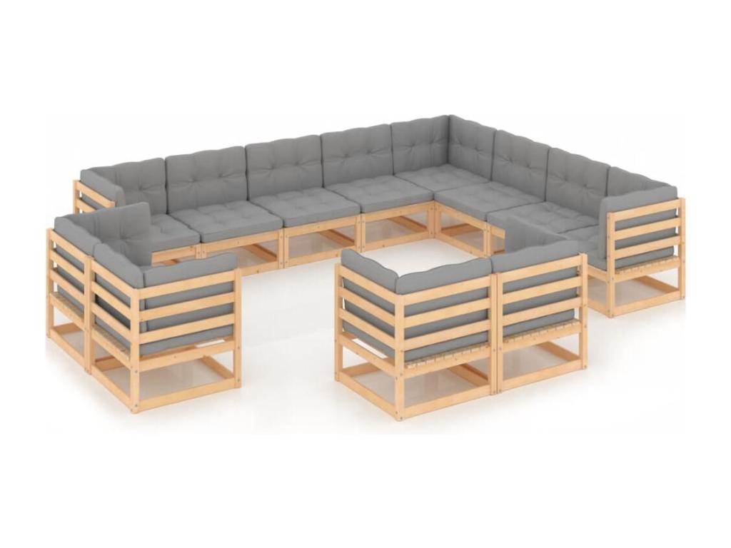 Salon de jardin 12 pcs avec coussins Bois de pin massif NUQX13145