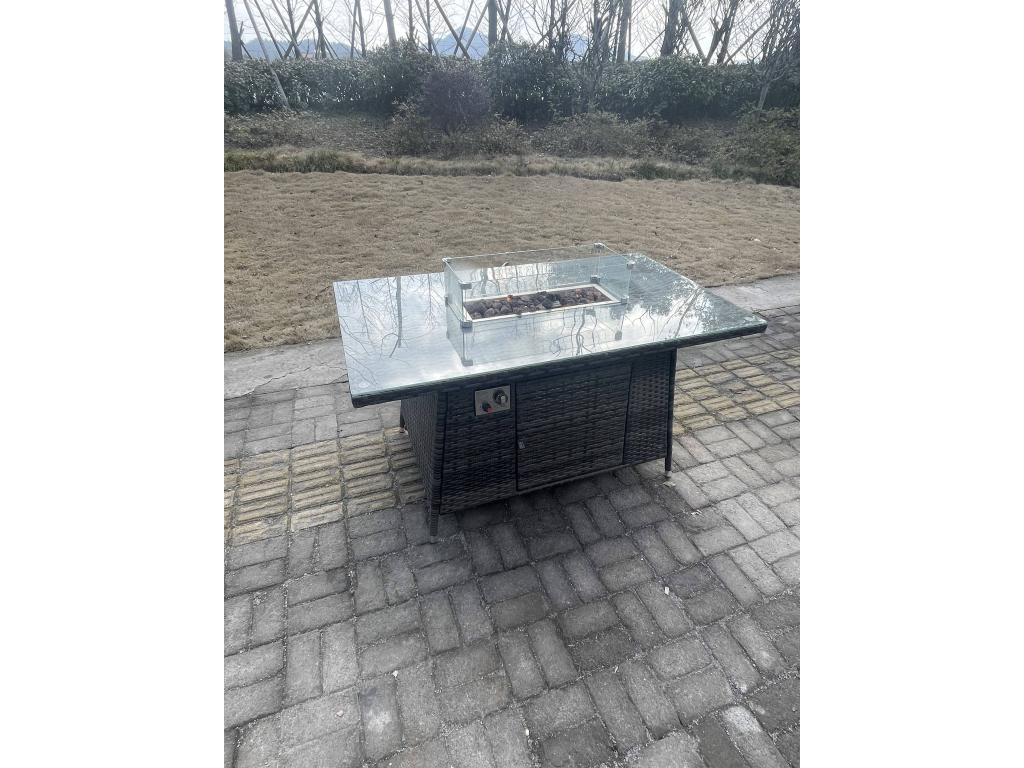 7 Places Meubles de jardin en rotin ave Table de foyer à gaz canapé 2 Chaises 2 Tabourets Table d'appoint Boisona gris foncé HSGI05003