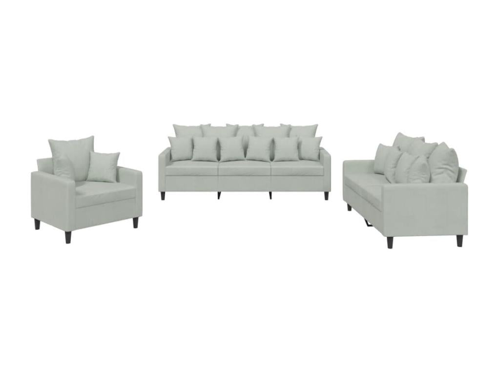 Ensemble de canapés 3 pcs avec coussins Gris clair Velours YQLJ69526