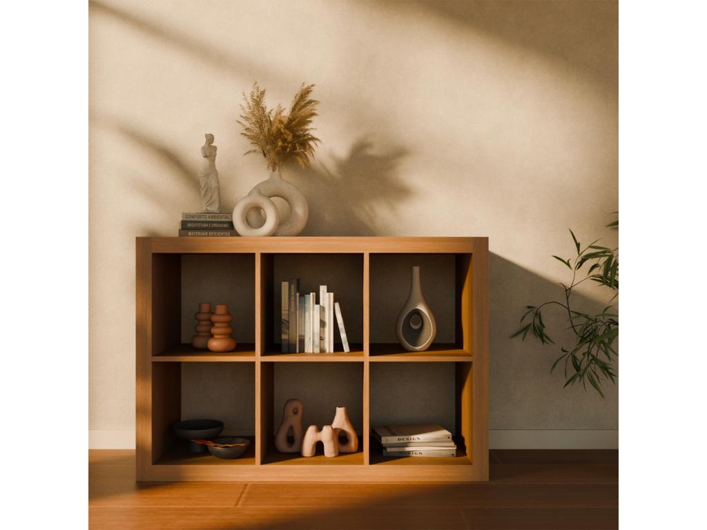 Etagère bibliothèque 2 niveaux 6 compartiments- effet bois de manguier- L 111.2 x P 39 x H 76cm ONUY15232