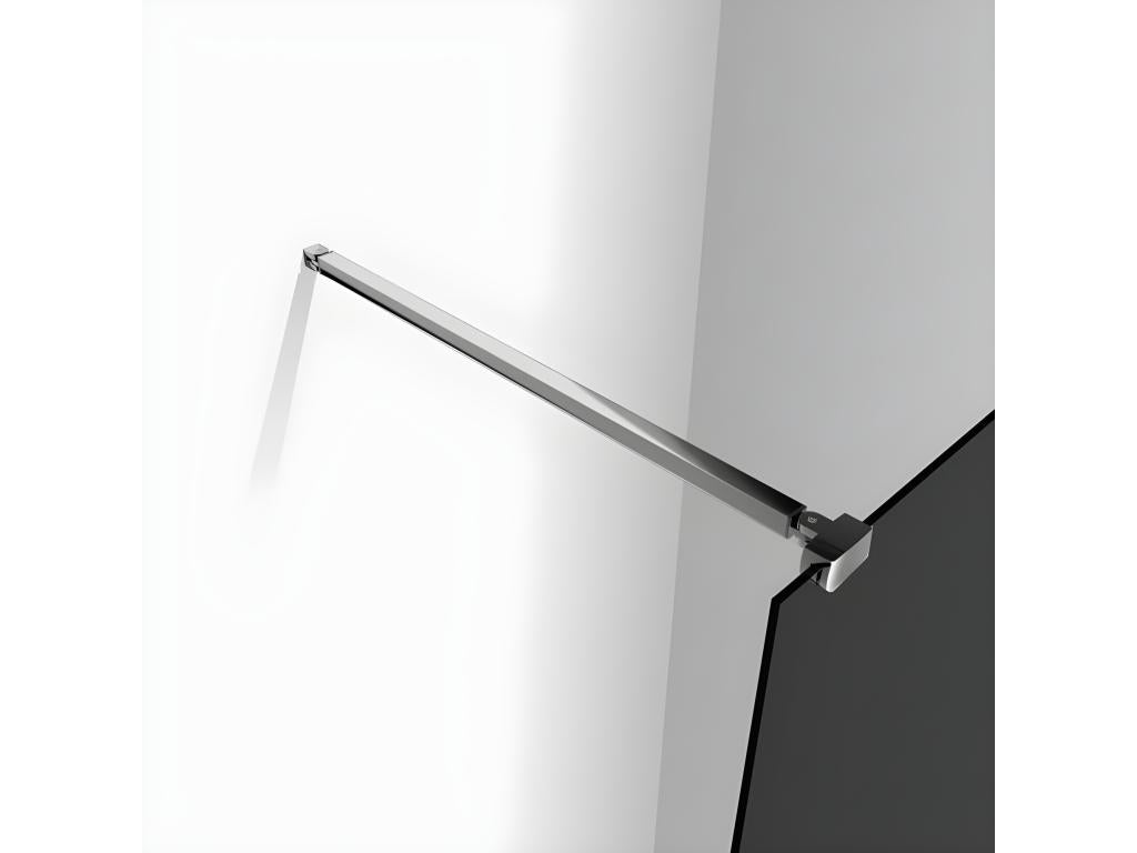 Paroi de douche grise 140x200cm à l'italienne avec barre de fixation 90cm Pince renforcée en 8mm verre trempé anticalcaire MPDS00553