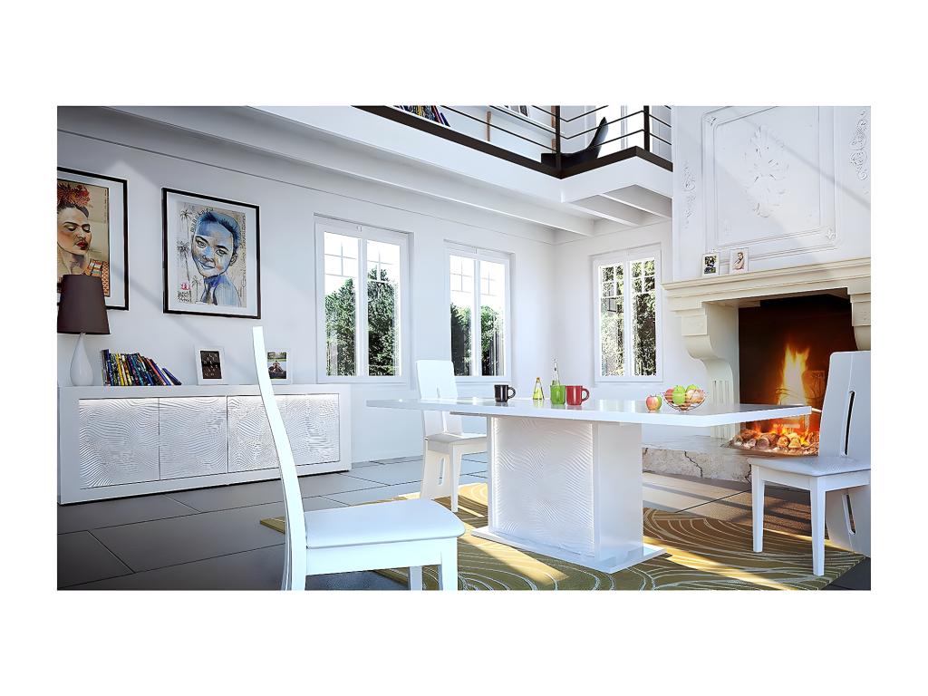 Boisona - Buffet 4 Portes Laqué Blanc à Boisona et Leds WWUD30313