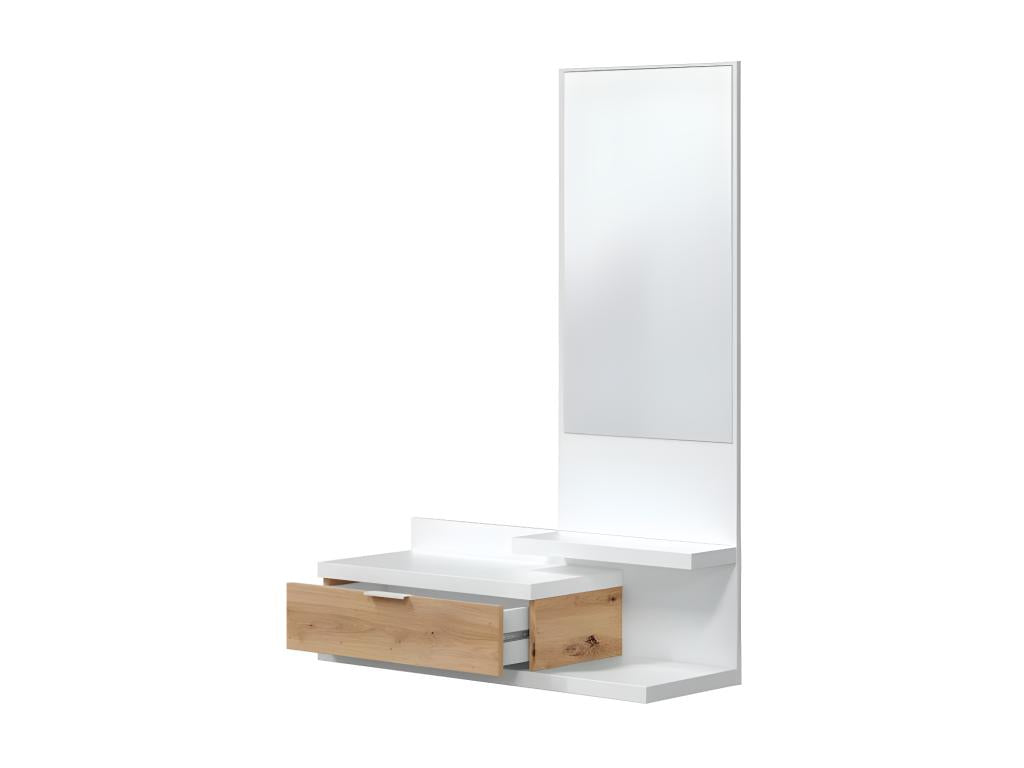 Meuble d'entrée miroir Blanc/Chêne - Boisona - L 81 xl 29 x H 116 cm ZBLM17074