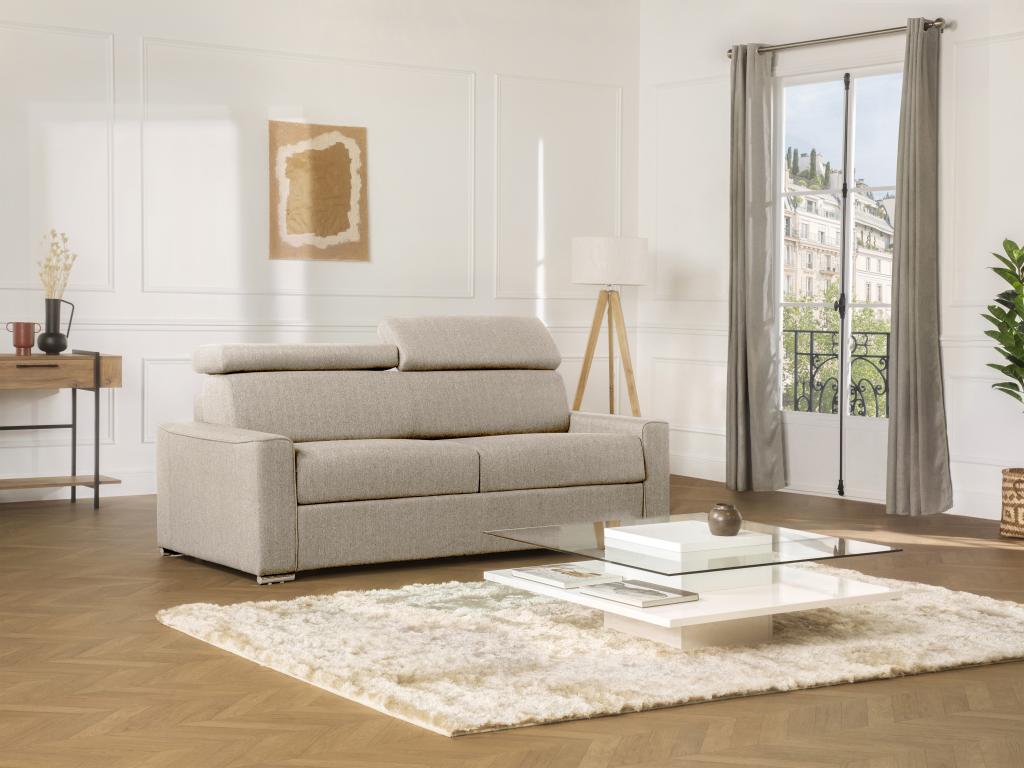 Canapé 4 places convertible express en tissu beige - couchage 160 cm - Matelas 18 cm Boisona PSQI73035