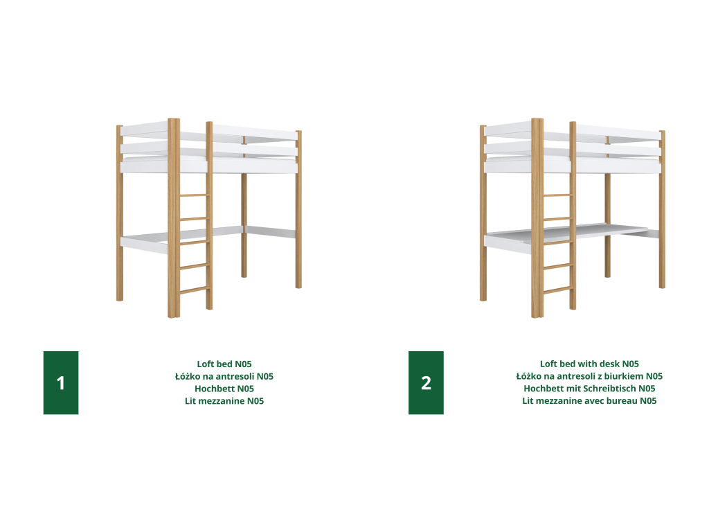 Lit en chêne blanc, 100 x 190 cm