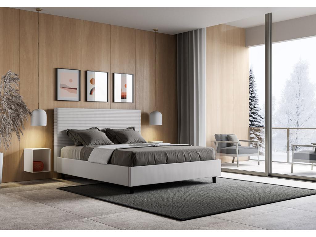 Lit coffre rembourrée 160x190 similicuir blanc Boisona HSPS77047