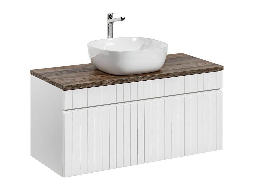 Meuble simple vasque 100cm Boisona Blanc et Bois QAVT46943