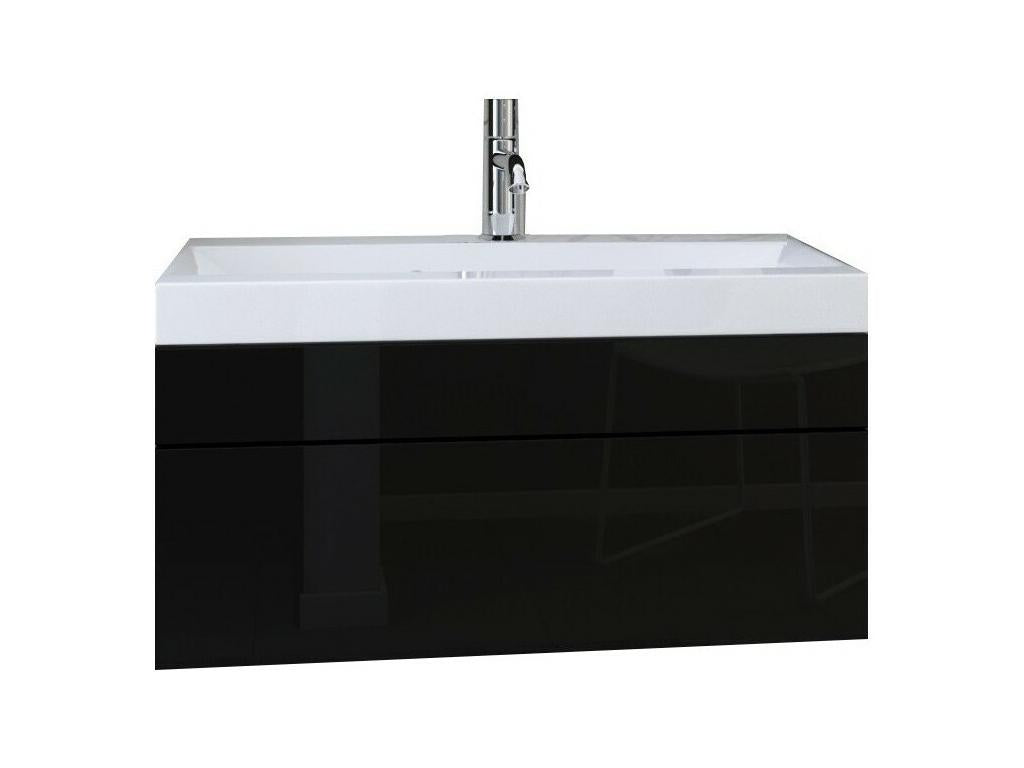 Ensemble meubles de salle de bain collection Boisona coloris noir mat et brillant avec miroir QAWO62615