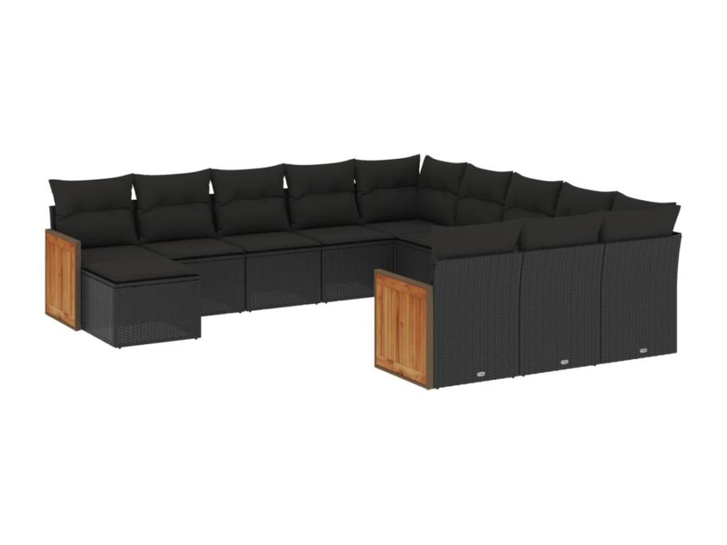 Salon de jardin 12 pcs avec coussins noir résine tressée QAFY63306