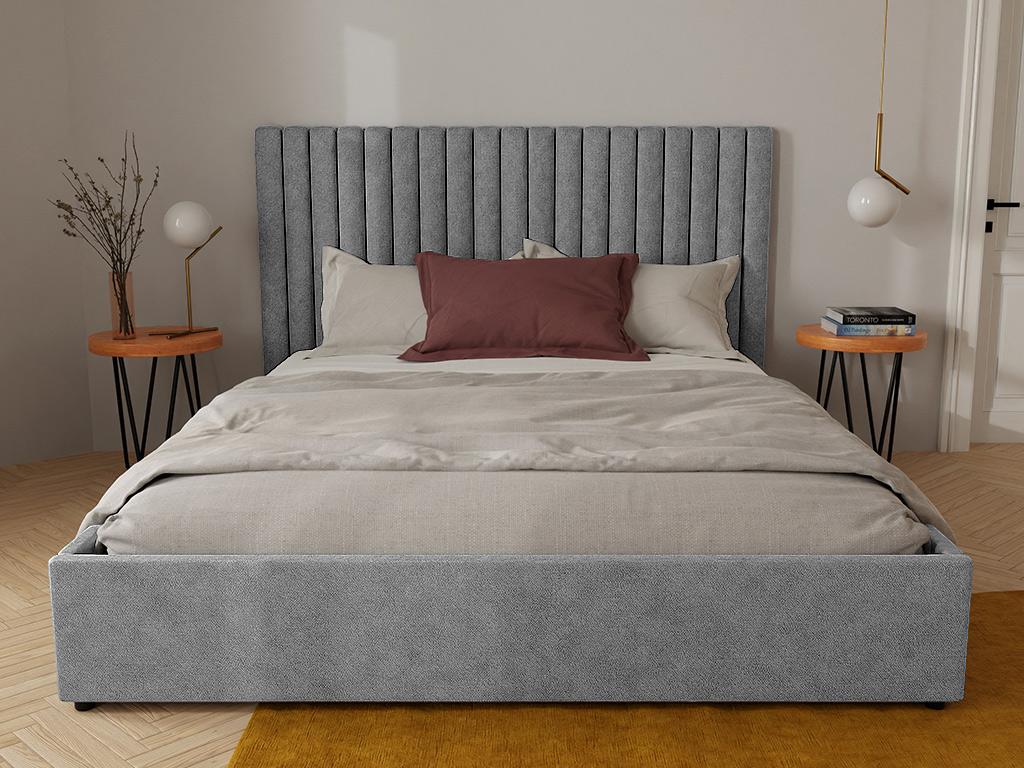 Lit coffre 140x190 cm avec tête de lit coutures verticales - Tissu - Gris - Boisona TTJX33848