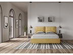 Lit coffre double surélevé capitonné Boisona 160x190 en microfibre ocre WPAT86513