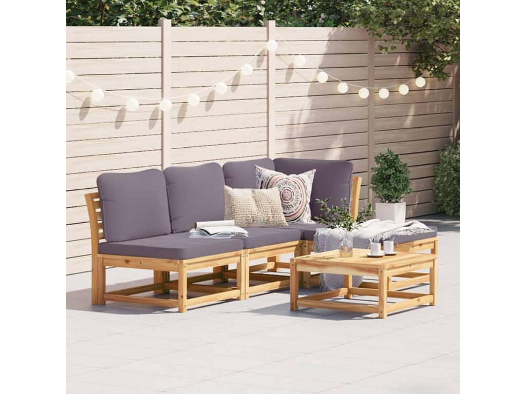 Salon de jardin avec coussins 5 pcs Bois d'Boisona solide UVXH22511