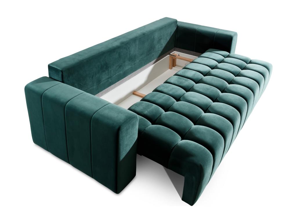 Canapé convertible 3 places velours bleu avec coffre de rangement Boisona 245cm ZGAU31690