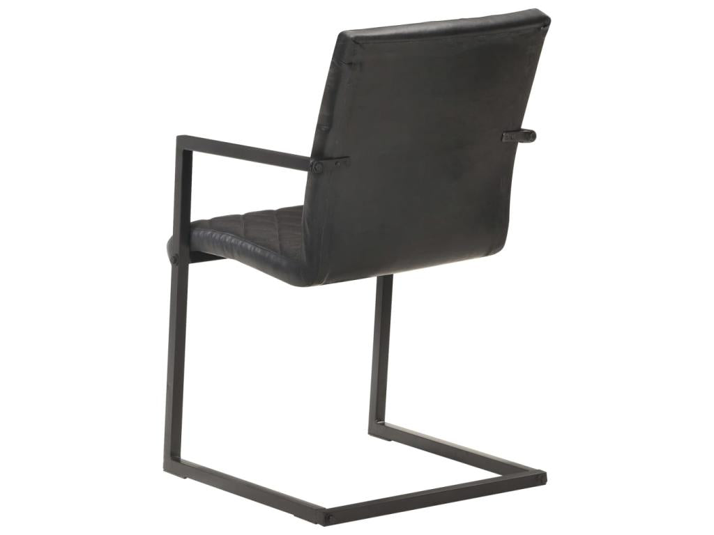 Chaises de salle à manger cantilever 2 pcs Noir Cuir véritable 2 MQXB07290