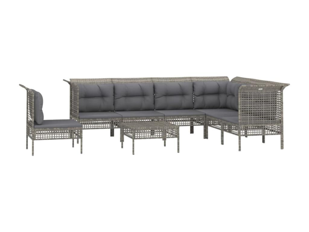 Salon de jardin 8 pièces avec coussins Gris Résine tressée JTFV95901