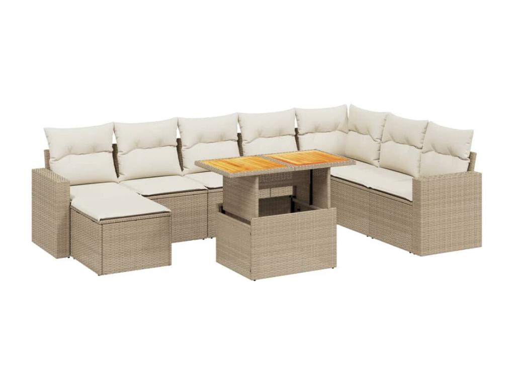 Salon de jardin avec coussins 9 pcs beige résine tressée EJGT58805
