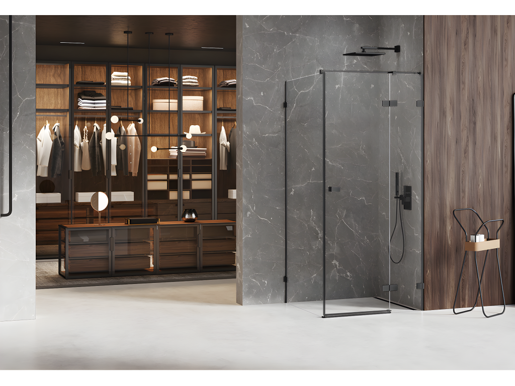 Cabine de douche noire 80x100cm pivotante droite Boisona accès de face RZUE23255