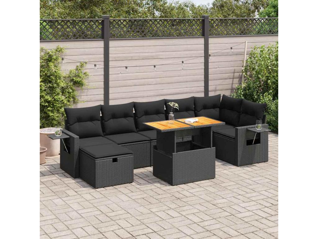 Salon de jardin 5 pcs avec coussins noir résine tressée Boisona GZFS78101