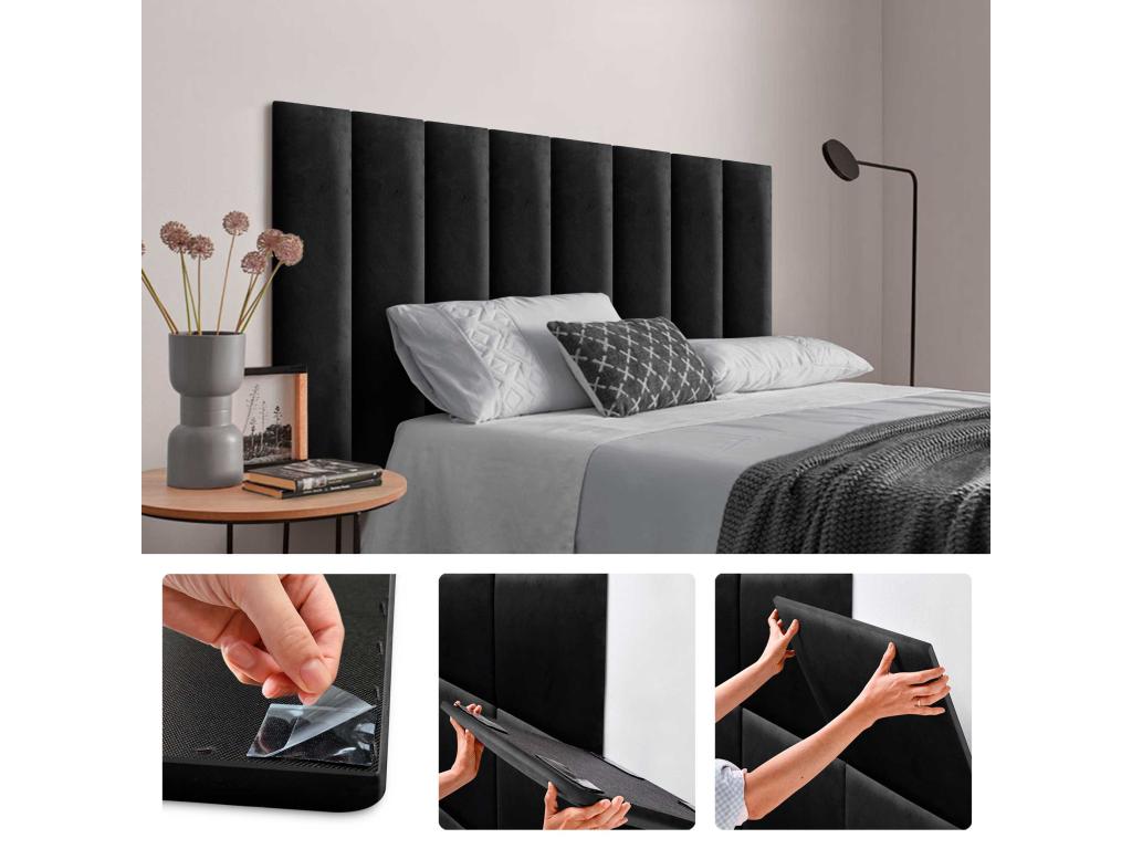 Elariva Lot de 6 Panneau Rembourré en Velours Côtelé Premium Autocollant Acoustique Absorbant Protection Chocs Tête de Lit Noir 60x20 cm x 6 RUEW39998