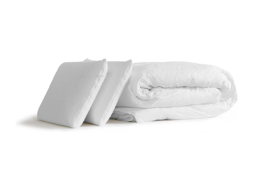Pack matelas Boisona 140x200 sommier blanc Couette 2 oreillers BOVY22207