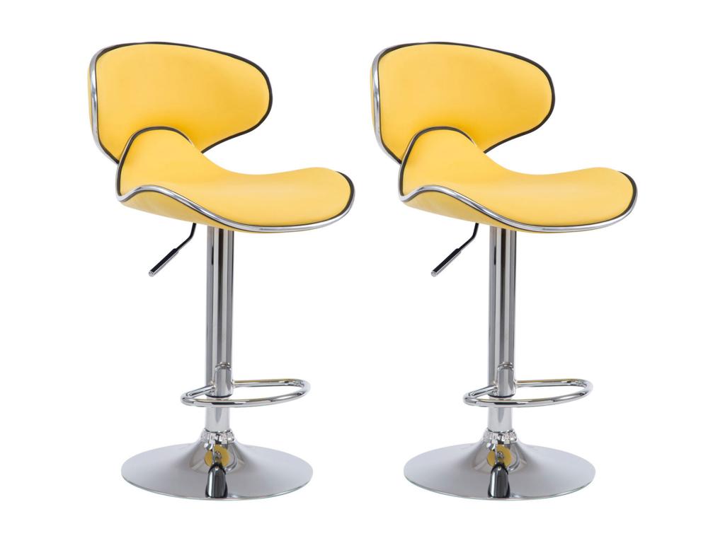 Lot de 2 Tabouret de bar - Similicuir / Boisona - Jaune - Boisona v2 BIZF67926