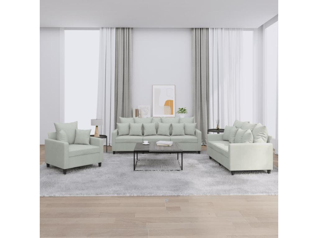 Ensemble de canapés 3 pcs avec coussins Gris clair Velours YQLJ69526