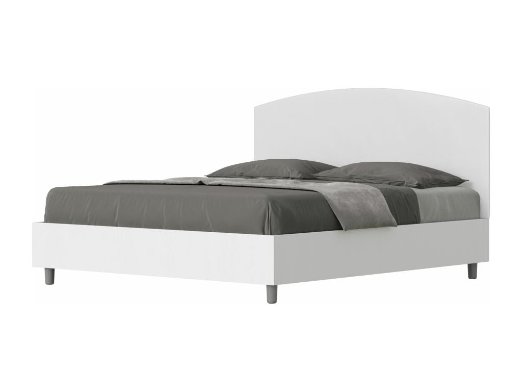 Lit coffre 160x190 structure frêne blanc tête de lit similicuir blanc Boisona HBEZ47755