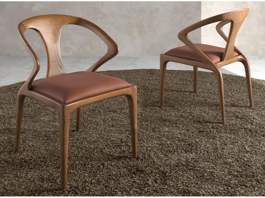 Chaise moderne en bois de frêne couleur noyer et simili cuir Boisona GYPW51108