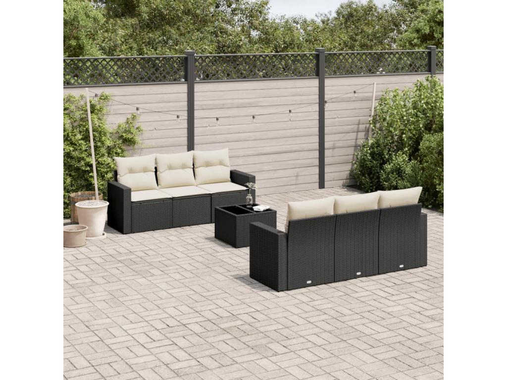 Salon de jardin 7 pcs avec coussins noir résine tressée EEPX43190